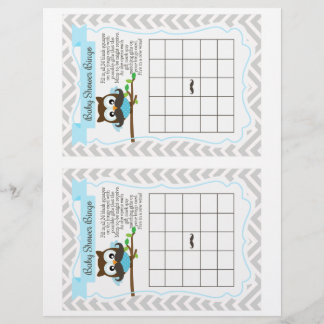 Uggla Mustache Baby Shower Bingo Game, 2 på sidan