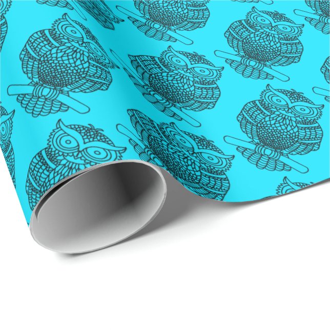 Uggla (neonblå) - Presentpapper (Rullad Hörn)