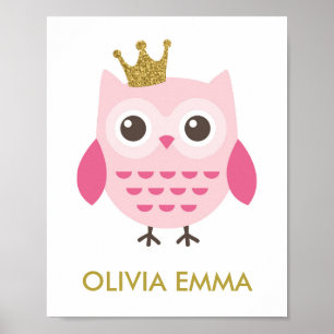 Uggla Nursery Art för en flicka Poster