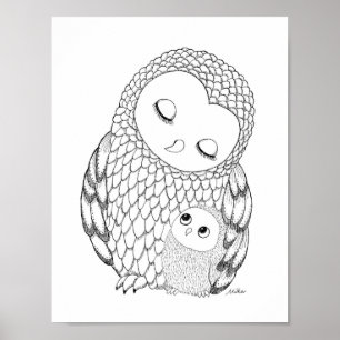 Uggla Nursery Art Poster svartvit Uggla-utskrift
