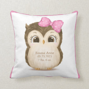 Uggla Nursery Birth Stats Girly Keepsaké Watercolo Kudde
