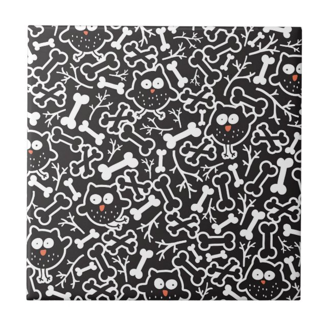 Uggla och ben kakelplatta (Framsidan)