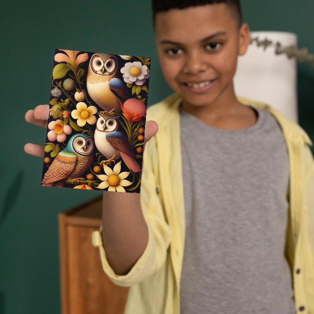 Uggla och blommor | Modern Haeckel Hälsning Kort (Skapare uppladdad)