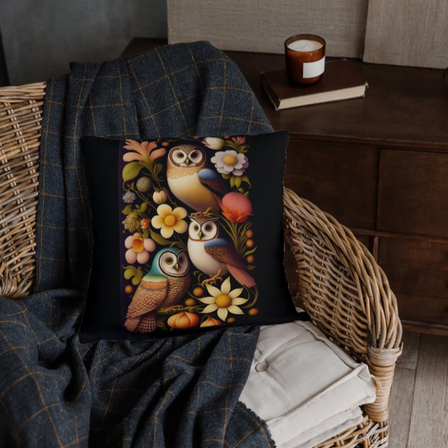 Uggla och blommor | Modern Haeckel Kudde (Skapare uppladdad)