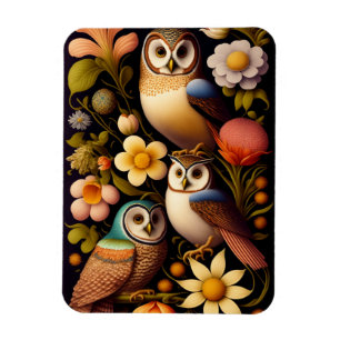 Uggla och blommor Modern Haeckel Magnet