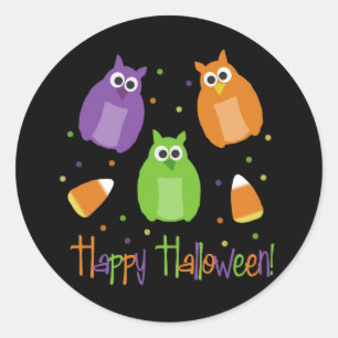 Uggla- och candy cornHalloween klistermärkear Runt Klistermärke
