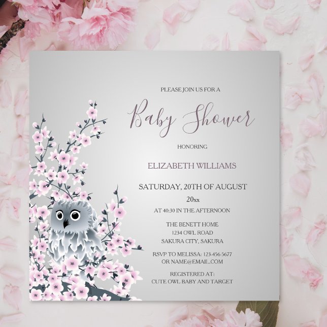 Uggla och Cherry Blommars Baby Shower Inbjudningar (Skapare uppladdad)