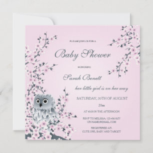 Uggla och Cherry Blommars Baby Shower Inbjudningar