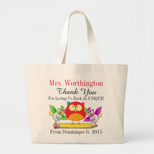 Uggla och Cute Bird Teacher Tack Tote Bag Jumbo Tygkasse