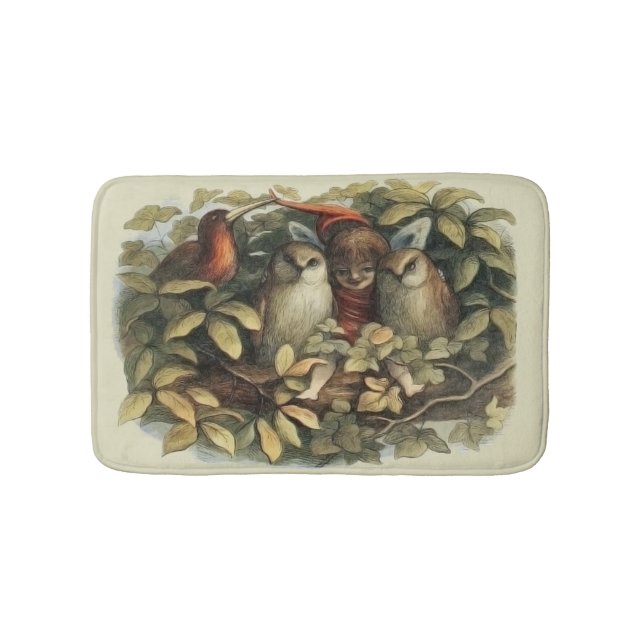 Uggla och Elf-Älvor Naturillustration Badrumsmatta (Framsidan)