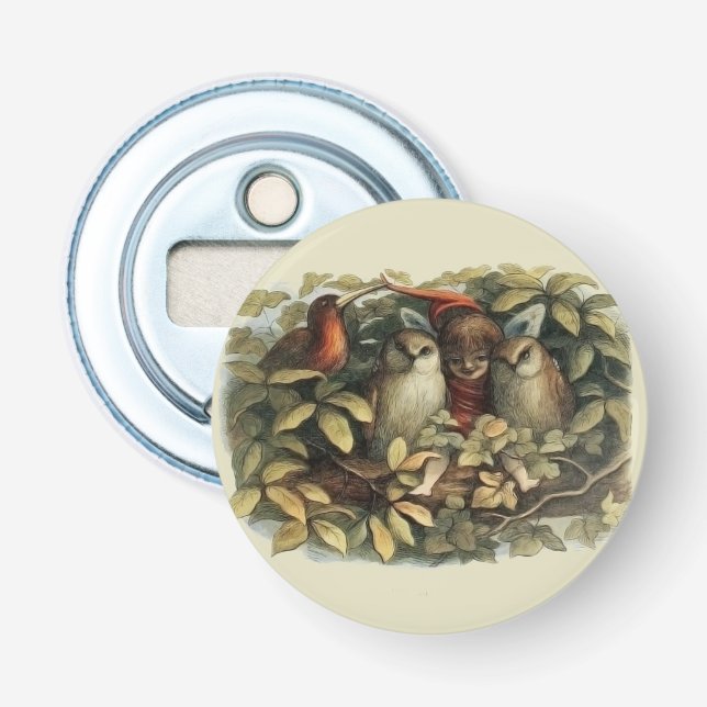 Uggla och Elf-Älvor Naturillustration Flasköppnare (Framsidan)