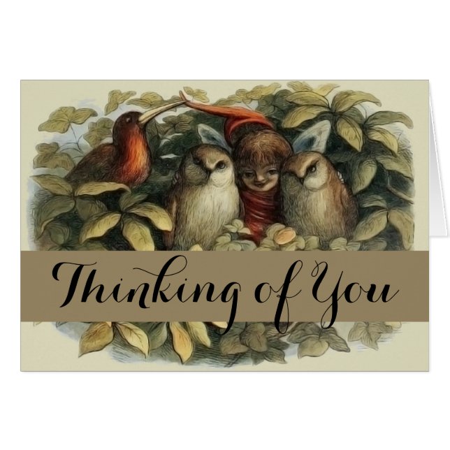 Uggla och Elf-Älvor Naturillustration Hälsningskort (Framsidan Horizontal)