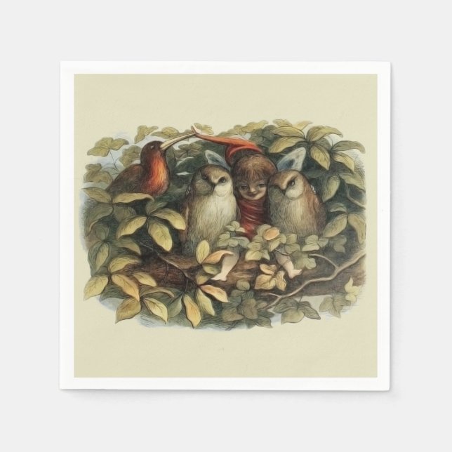 Uggla och Elf-Älvor Naturillustration Pappersservett (Framsidan)