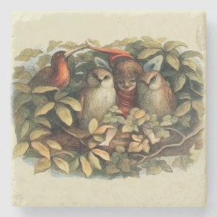 Uggla och Elf-Älvor Naturillustration Stenunderlägg