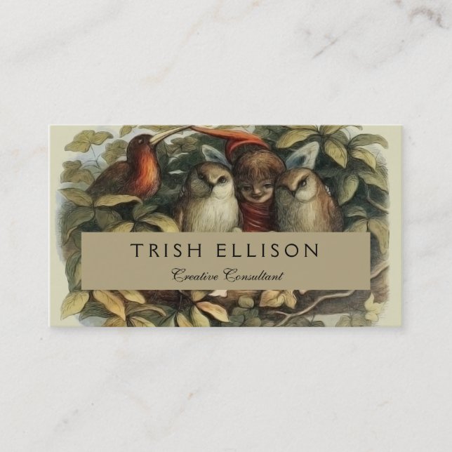 Uggla och Elf-Älvor Naturillustration Visitkort (Framsida)