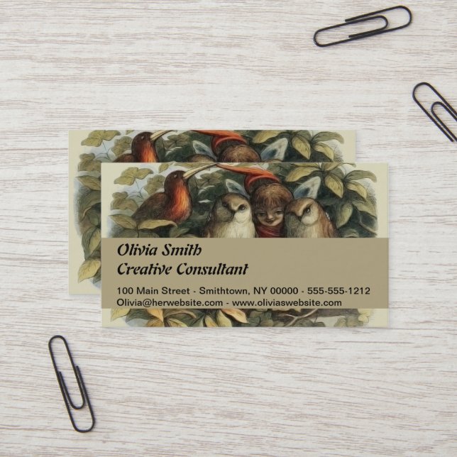 Uggla och Elf-Älvor Naturillustration Visitkort (Fram/Back In Situ)