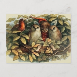 Uggla och Elf-Älvor Naturillustration Vykort