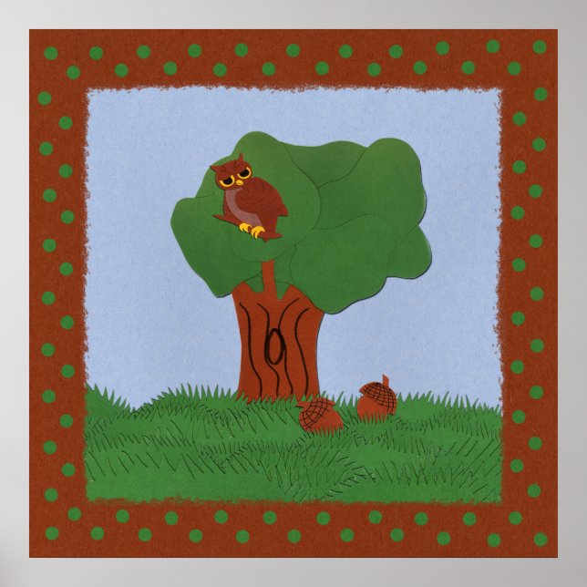 Uggla och en Träd-ekliknande konst för den  Teckna Poster (Framsidan)