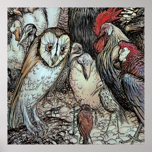 "Uggla och fåglar" av Arthur Rackham Poster