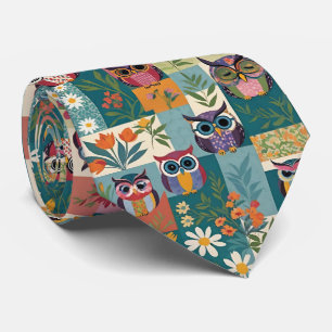 Uggla och Flowers Blommigt Patchwork Färg Block Slips
