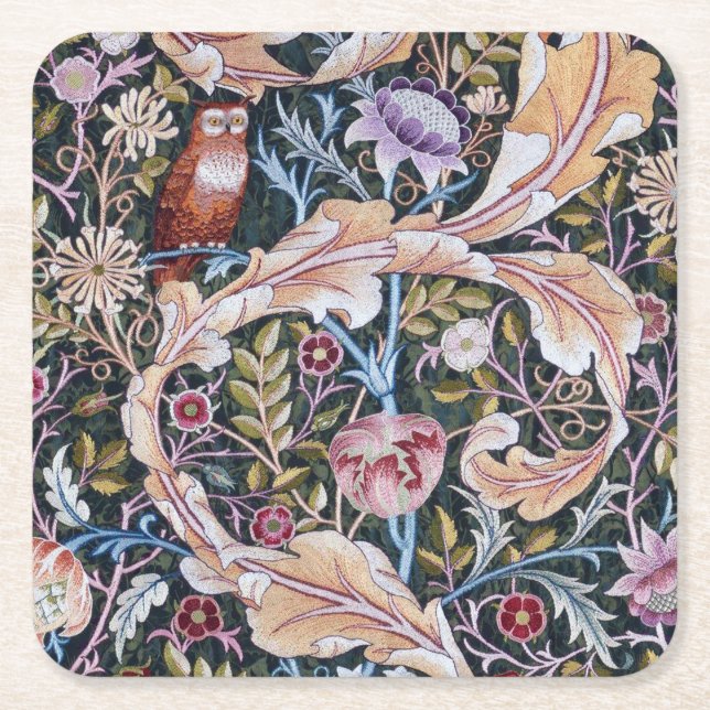 Uggla och Flowers, William Morris Underlägg Papper Kvadrat (Framsidan)