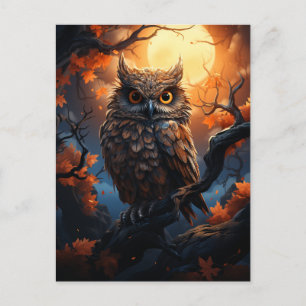 Uggla och Full Moon Halloween Vykort