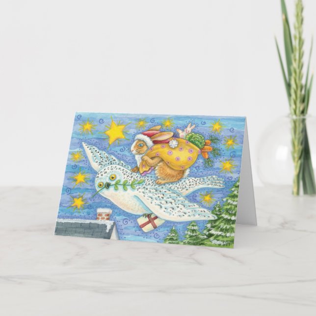 Uggla och kanin - julkort - helgdag helgkort (Framsida)