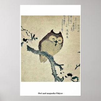Uggla och magnolia Ukiyoe Poster