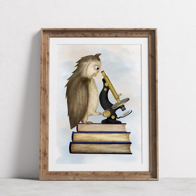 Uggla och Mikroskop Bibliotek Wall Art Poster (Skapare uppladdad)
