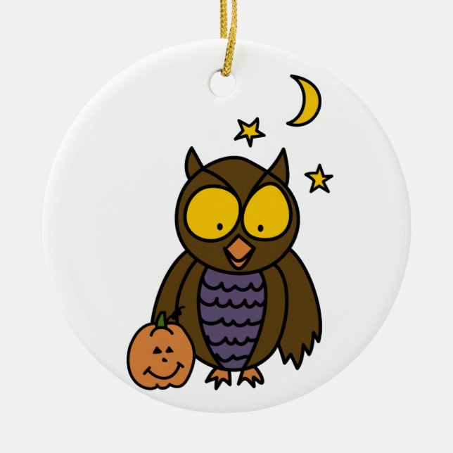 Uggla och Pumpkin Julgransprydnad Keramik (Framsidan)