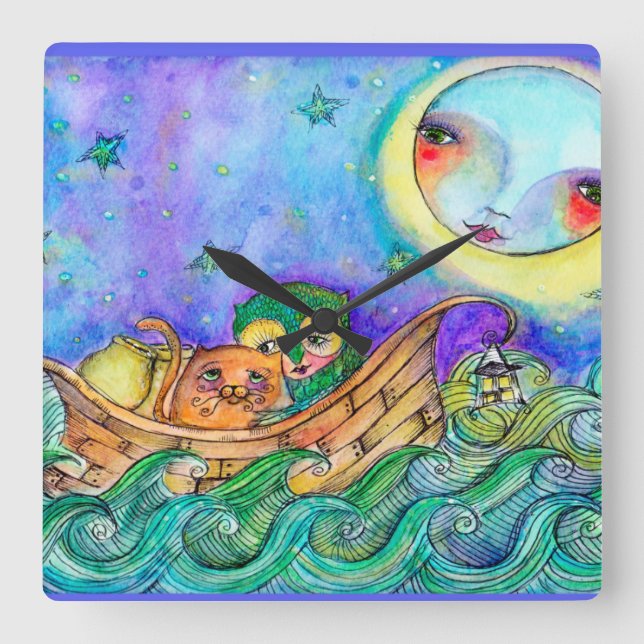 Uggla och Pussycat Collector Clock Fyrkantig Klocka (Framsida)