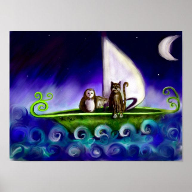 Uggla och pussycat Quirky illustration Poster (Framsidan)