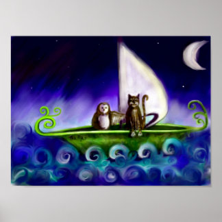 Uggla och pussycat Quirky illustration Poster