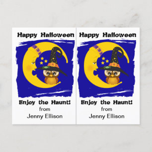 Uggla och Sömnig Måne School Party Halloween Card Vykort