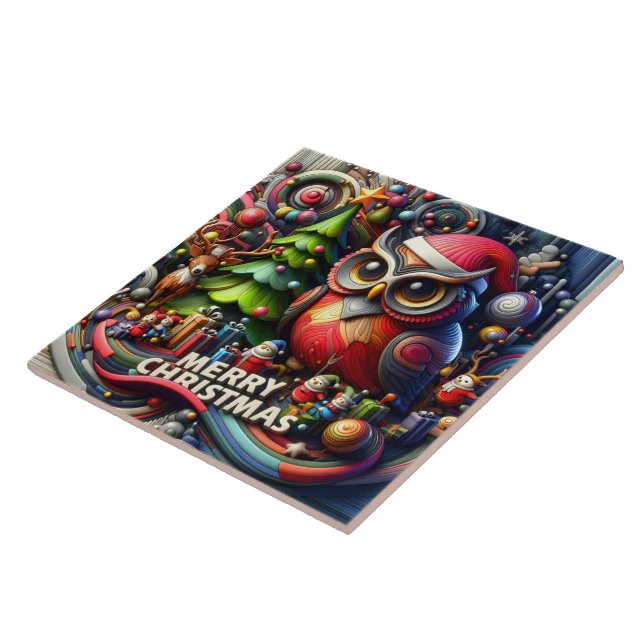 Uggla och vänner firar julglädjen kakelplatta (Sidan)