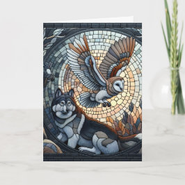 Uggla och Varg Mosaic Ai Art | GRATTIS PÅ FÖDELSED Kort