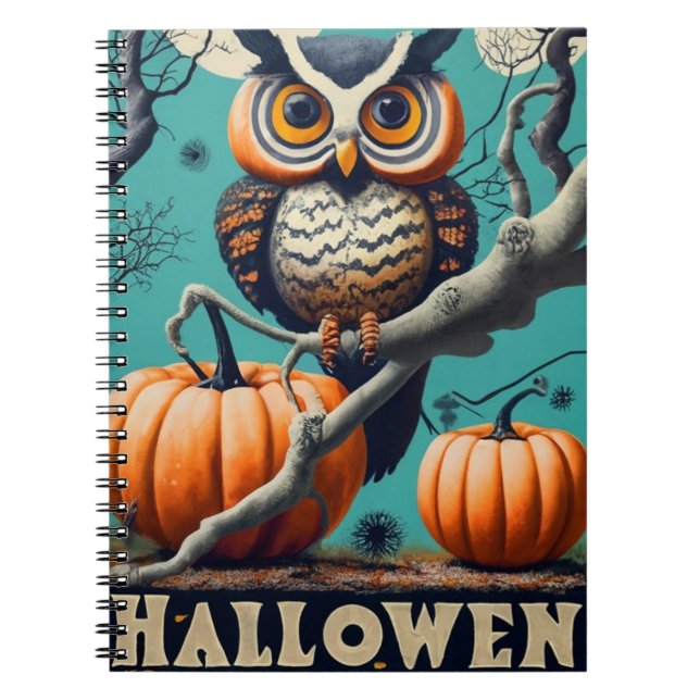 Uggla Ögon på Halloween Pumpkin-Thned Anteckningsbok (Framsidan)