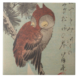 Uggla om Gräs av Ichiryusai Hiroshige Kakelplatta