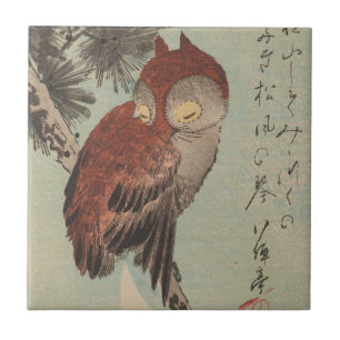 Uggla om Gräs av Ichiryusai Hiroshige Kakelplatta