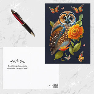 Uggla Orange Blommigt Butterfly Illustration Vykort
