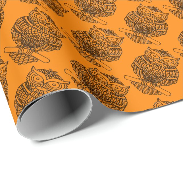 Uggla (orange) - Svällning Papper Presentpapper (Rullad Hörn)