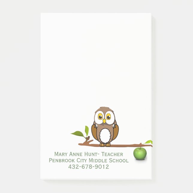 Uggla på beställnings- lärare för gren post-it block (Framsida)