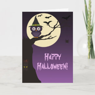 Uggla på hälsningskortet träd gren Halloween Kort