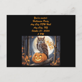 Uggla på Jack-o-Lantern Halloween-inbjudan Inbjudan Vykort