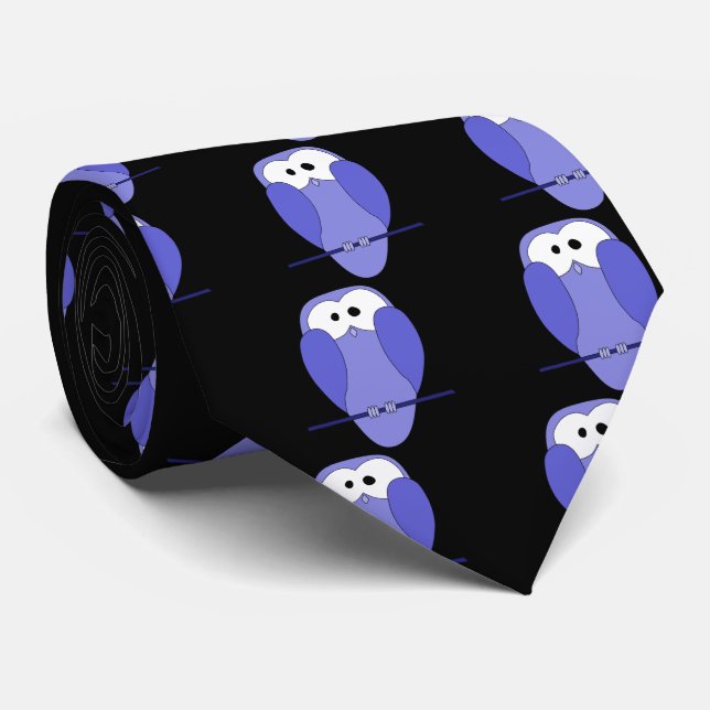 Uggla på natten. Blått och svart Slips (Rullad)