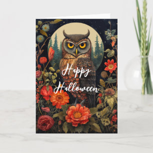 Uggla på natten med full måndag Halloween Helgkort