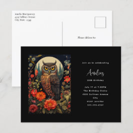 Uggla på natten med fullmånsfödelsedag vykort