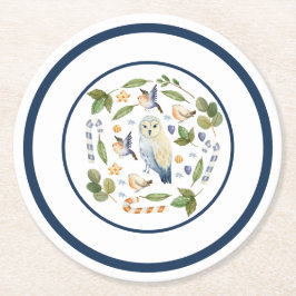 Uggla på Polkagrisarna Träd om fågelstam Löv Underlägg Papper Rund