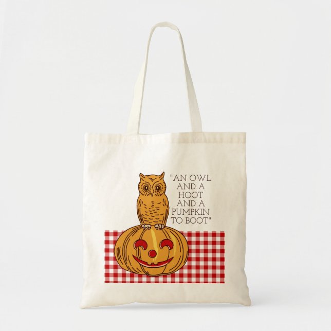 Uggla på Pumpkin Gingham Mönster Tote Bag Tygkasse (Framsidan)