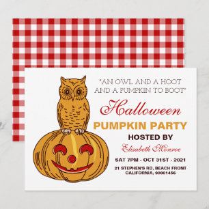 Uggla på Pumpkin Halloween Pumpkin Party Gingham Inbjudningar